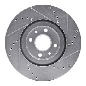 Fiat 500 Brake Rotor (1) - Front Left - R1 Concepts - Drilled & Slotted - Silver - `12-`19